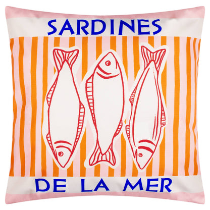 Housse de coussin d'extérieur Sardines Méditerranéennes Rose/Orange 45 x 45 cm