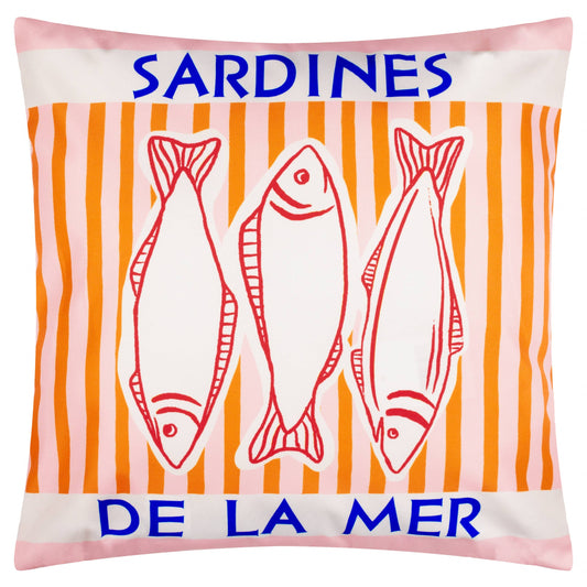 Housse de coussin d'extérieur Sardines Méditerranéennes Rose/Orange 45 x 45 cm