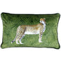 Housse de coussin velours motif guépard sur fond botanique vert 30 x 50 cm