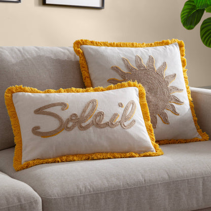 Housse de coussin brodé Soleil jaune 30 x 50 cm